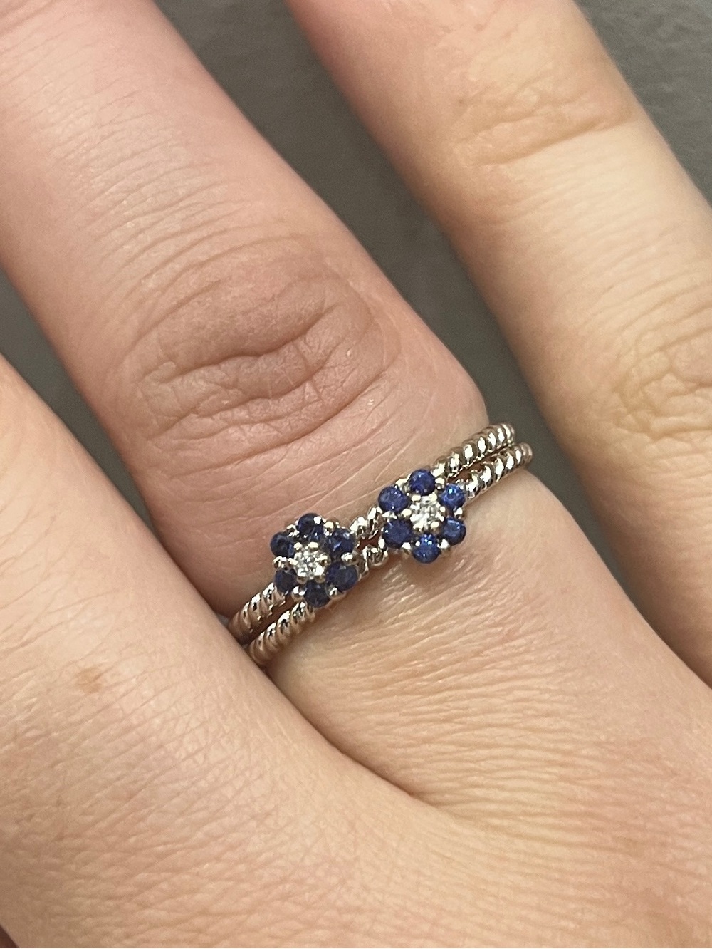 Sterling Silver Blue sapphireFlower Stackable Ring Set